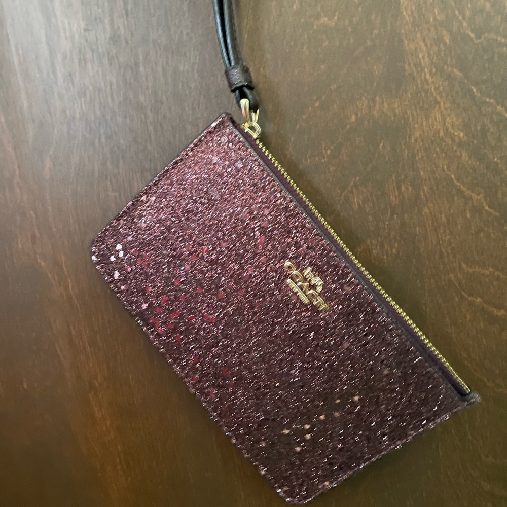 Coach Burgundy Glitter Wristlet